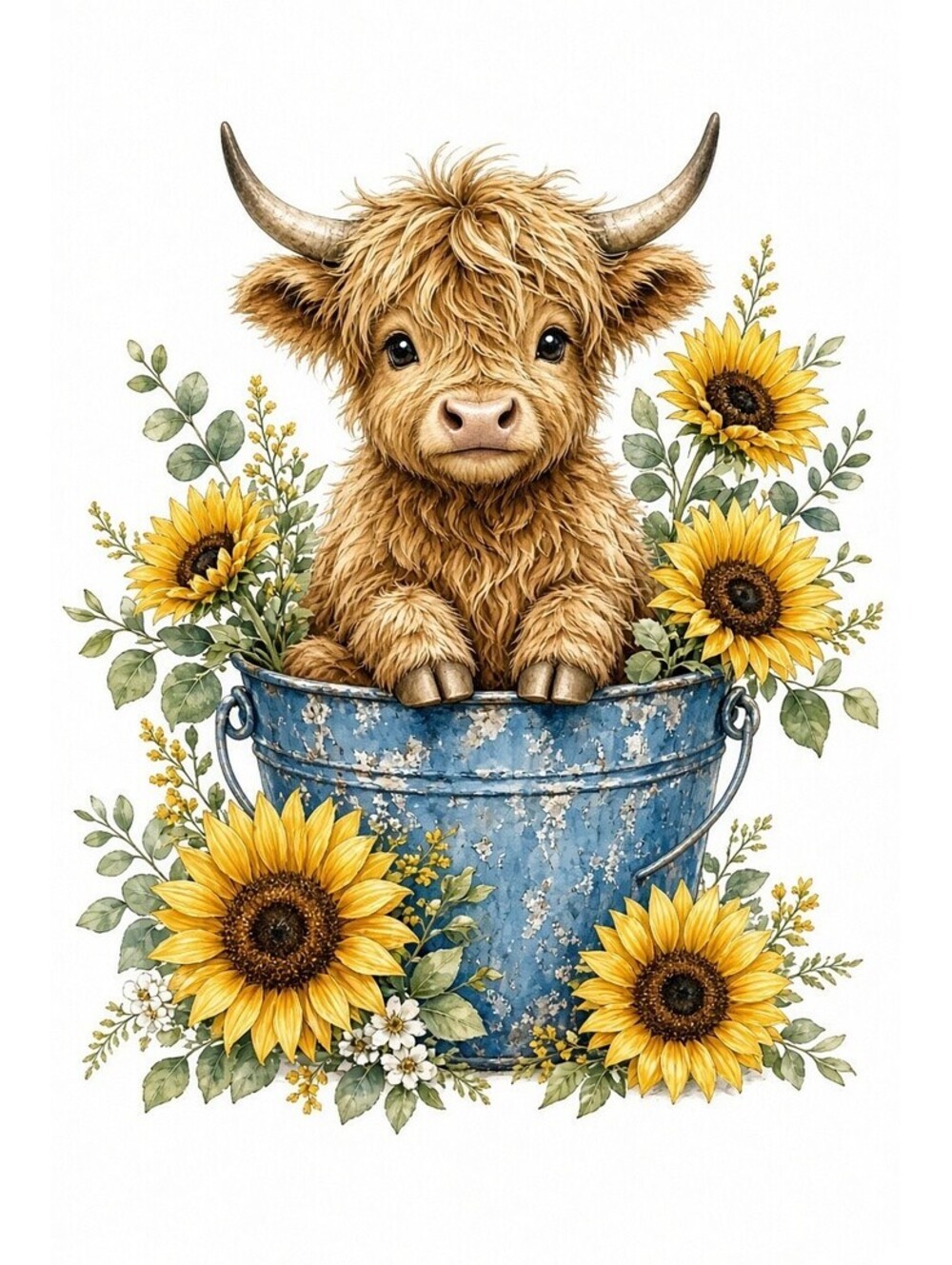 4pcs 10in Highland Cow Sunflower Bucket Farm DTF Transfer